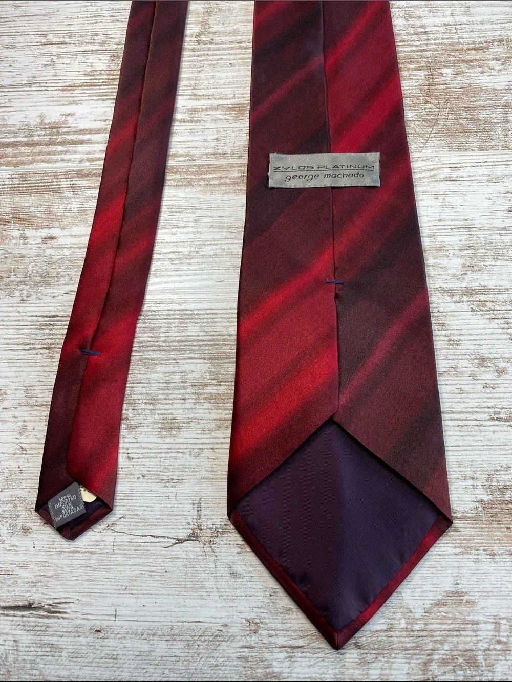 Zylos Platinum George Machado Silk Tie Red Burgundy Abstract Ombre 57” Wide